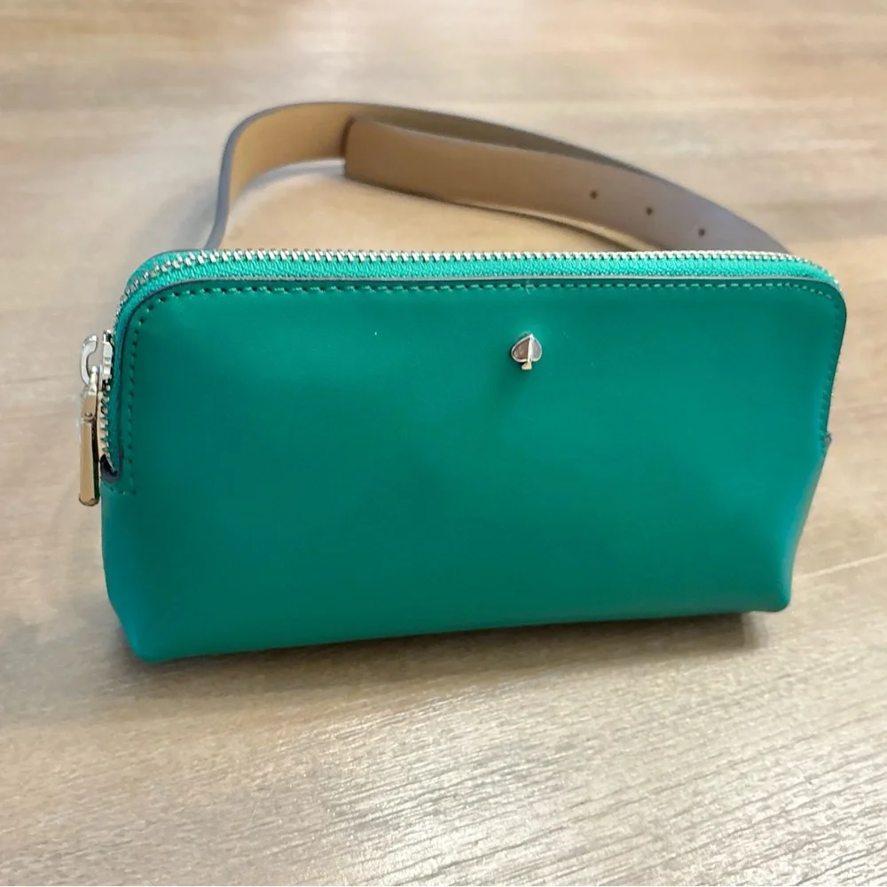 Kate Spade New York Zip Top Leather Belt Bag, Vibrant Green, Size S/M, NWT